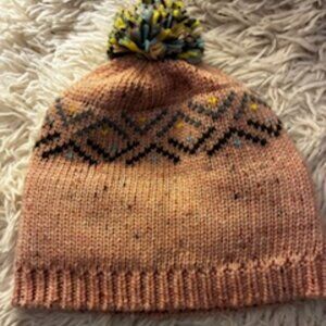 Coloful Knit Beanie in Blush, Multicolor Pompom, Chenille Earband by Pistil OS